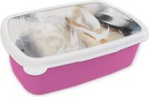 Broodtrommel Roze - Lunchbox Abstract - Gold - Design - Luxe - Brooddoos 18x12x6 cm - Brood lunch box - Broodtrommels voor kinderen en volwassenen