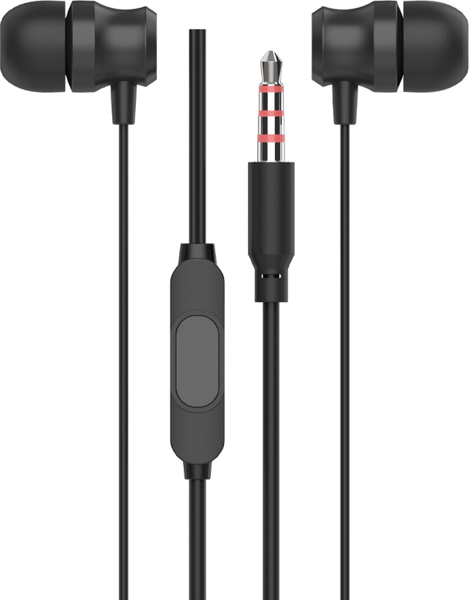 Earphone met draad 1.2m nieuwe model 2023 | In Ear Bedrade Oordopjes - Oortjes met Draad en Microfoon - Extra Bass - 3,5mm Jack Audio Aansluiting - Zwart
