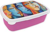 Broodtrommel Roze - Lunchbox Hoofd - Olieverf - Schilderij - Kleurrijk - Brooddoos 18x12x6 cm - Brood lunch box - Broodtrommels voor kinderen en volwassenen