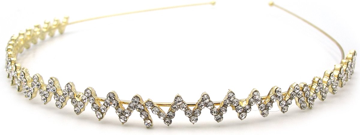 Goudkleurige metalen diadeem met naturel strass en zigzag motief - No Evil