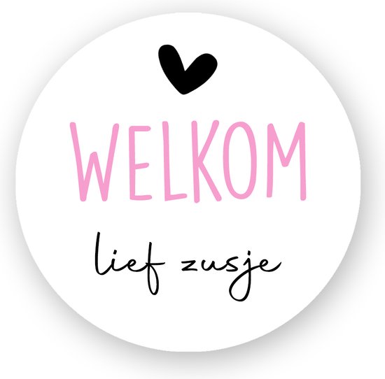 Foto: 25x sluitsticker welkom lief zusje roze 40 mm geboorte sticker sluitzegel sticker geboortekaart baby nieuws trakteren broer zus basisschool kinderdagverblijf glossy sluitzegel wensetiket