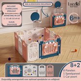 Lucellia® Grondbox – Inklapbare box – Met speelmat - ZalmRoze 111x115 CM – Playpen baby - Babypark - Antislip – Met Zuignap - Kruipbox – Kinderbox – Baby box – Speelbox – 8+2 panelen