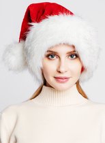 KIMU Luxe Kerstmuts Rood Bont Wit Bruin Nepbont - Kerstman Warme Grote Kerst Muts Kerstmis - Rode Bontmuts Witte Rand Dames Heren Kerstvrouw Festival