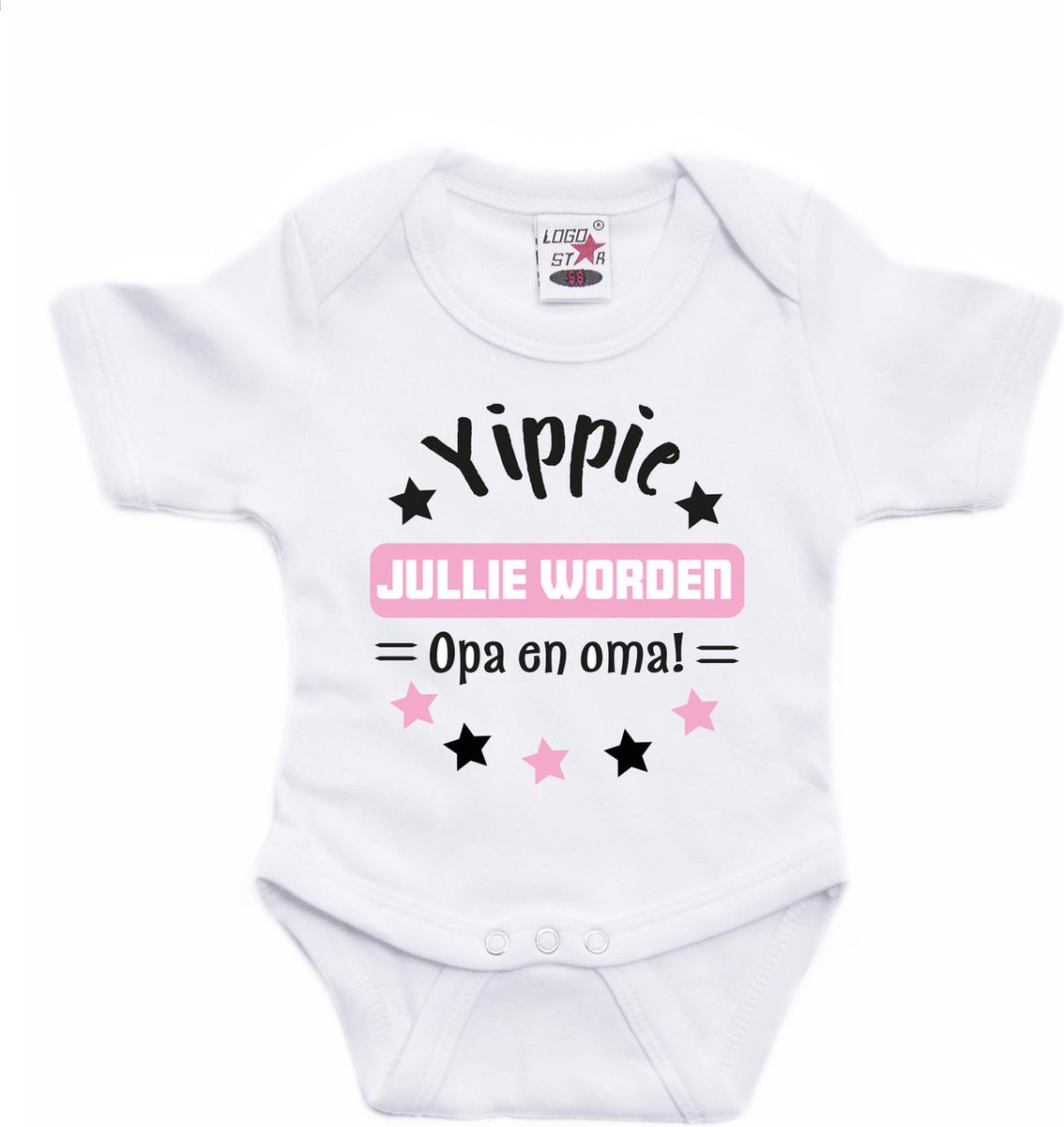 Bellatio Decorations Baby rompertje - yippie jullie worden opa en oma - roze - kraam cadeau 68