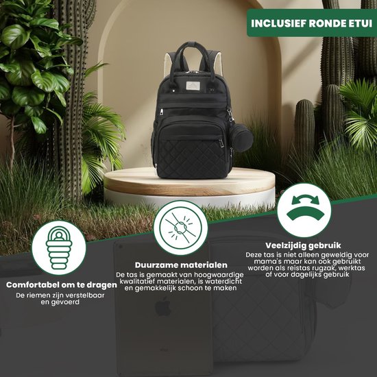 Luxegoed® Luiertas Rugzak met Verschoonmatje - Luiertassen - Rugtas - Zwart - Inclusief – Buggy /kinderwagenhaken, spenenetui en Isoleervak – Complete Set
