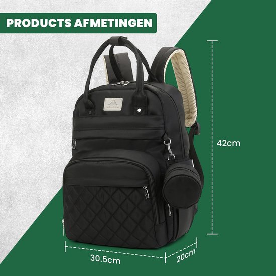 Luxegoed® Luiertas Rugzak met Verschoonmatje - Luiertassen - Rugtas - Zwart - Inclusief – Buggy /kinderwagenhaken, spenenetui en Isoleervak – Complete Set
