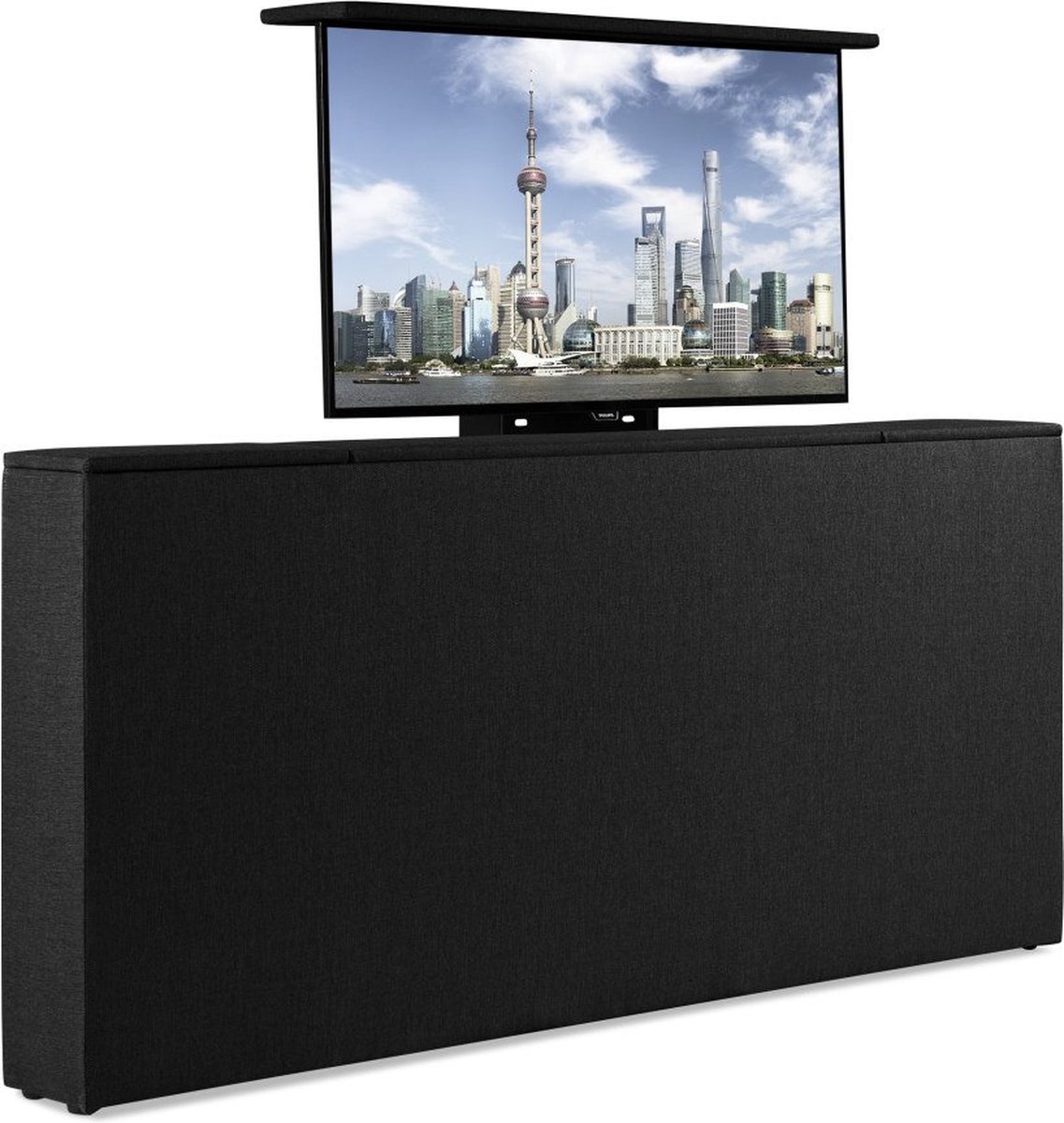 Bedonderdeel - Soft bedden TV-Lift meubel Voetbord - Max. 43 inch TV - 190 breed x85x21 - lederlook zwart