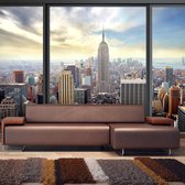 Fotobehangkoning - Behang - Vliesbehang - Fotobehang Uitzicht op New York vanuit het Raam - 3D Stad - 400 x 280 cm
