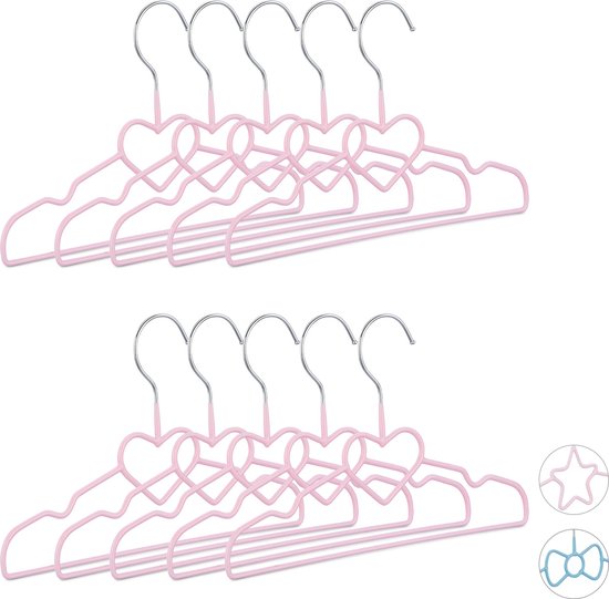 Relaxdays kinderkledinghanger - 10 stuks - draad - kledinghanger kind - klerenhanger set - Hart