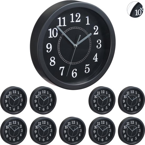 relaxdays 10 x horloge murale ronde noire - 20 cm - petite horloge - horloge  de... | bol.com