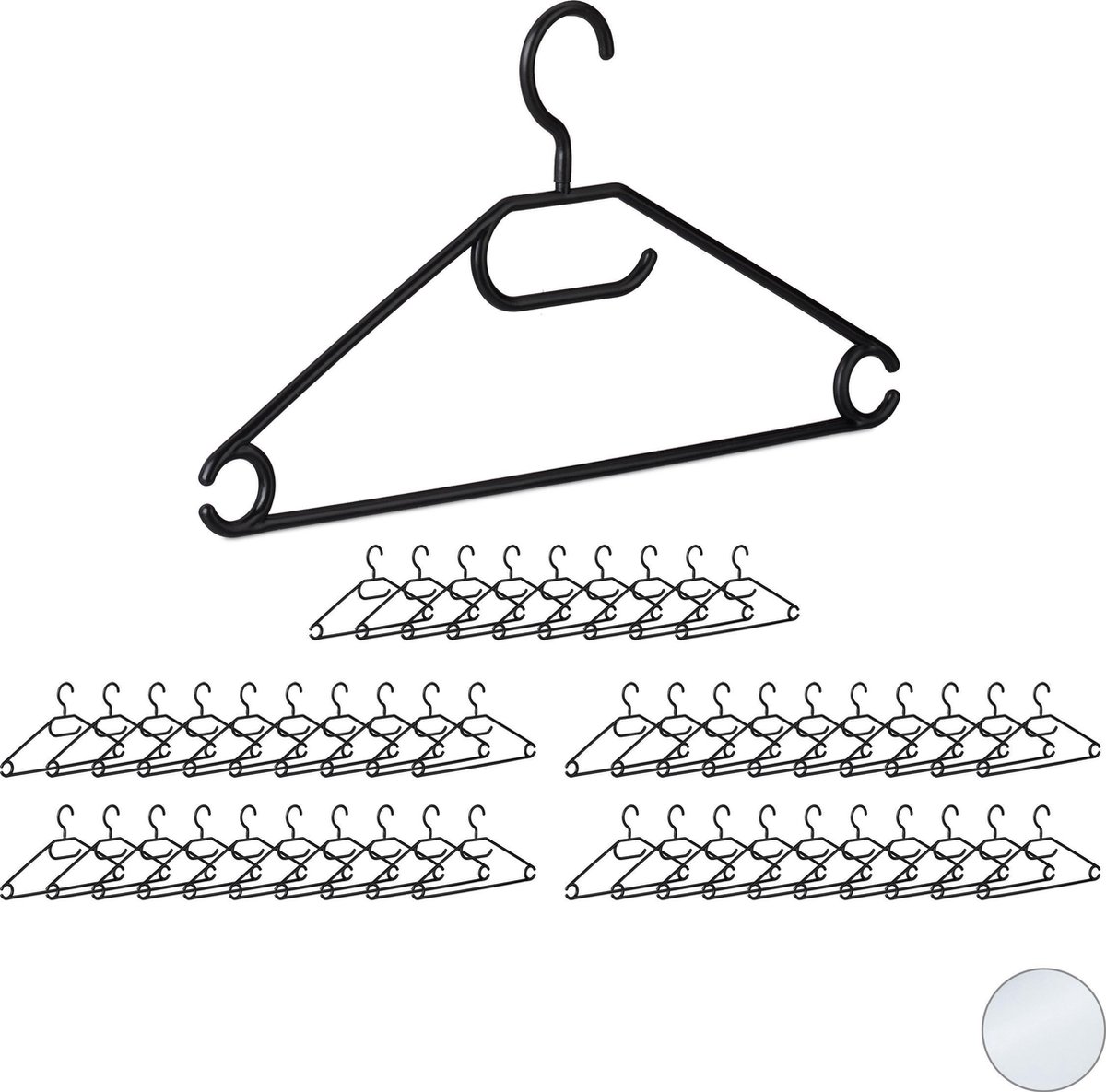 relaxdays kledinghangers kunststof - klerenhanger set breed - kleerhangers draaibare haak Zwart, Pak van 50
