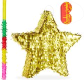 Relaxdays 3-delige pinata set ster - kerst pinata - goud - stok met blinddoek - piñata