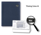 Brepols - Agenda 2024 - Timing 4t - 17,1 x 22 cm - Lima - Week op 2 pagina's - Blauw + Burokalender Zwart