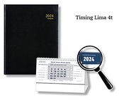 Brepols - Agenda 2024 - Timing 4t - 17,1 x 22 cm - Lima - Week op 2 pagina's - Zwart + Burokalender Blauw