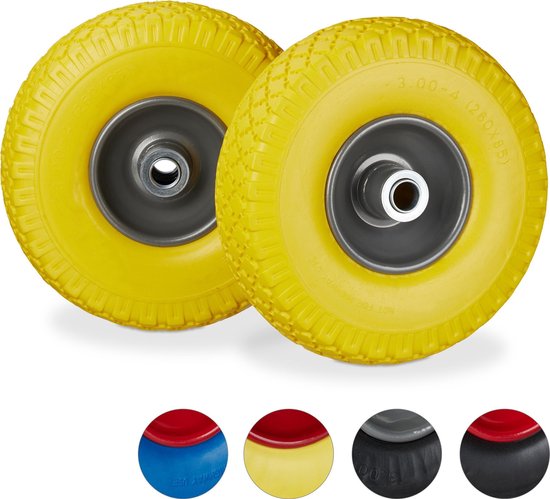 2 roues de diable relaxdays - pneu en caoutchouc - chariot à main - 100 kg - jante en acier jaune-gris
