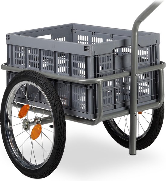 relaxdays fietskar - aanhangwagen voor fiets - handkar - aan zadelpen -  vouwkrat 42 liter | bol.com