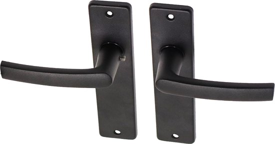 Zwarte aluminium deurklinken met blokschild, per set.