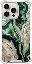 Casimoda® hoesje - Geschikt voor iPhone 15 Pro Max - Groen marmer / Marble - Shockproof case - Extra sterk - TPU/polycarbonaat - Groen, Transparant