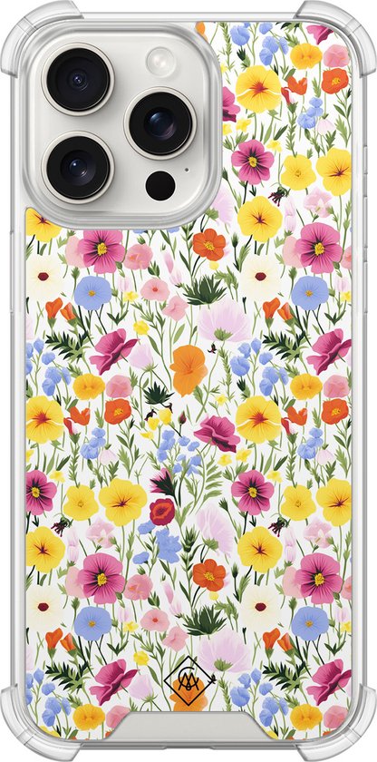Casimoda® hoesje - Geschikt voor iPhone 15 Pro Max - Happy Flora - Shockproof case - Extra sterk - TPU/polycarbonaat - Multi, Transparant