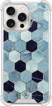 Casimoda® hoesje - Geschikt voor iPhone 15 Pro Max - Blue Cubes - Shockproof case - Extra sterk - TPU/polycarbonaat - Blauw, Transparant