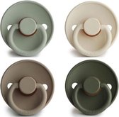 FRIGG | Fopspeen set 4 stuks | T2 | 6-18 maanden | Classic | Silicone | Sage + Cream + Portobello + Olive |