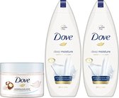 Dove Verzorgingspakket - 2 x Dove Deeply Nourishing Douchegel & Dove Body Scrub – Crushed Macadamia & Rice Milk