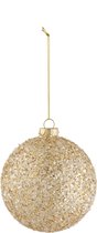 J-Line Kerstbal Grove Glitter Glass Goud/Wit Medium Set van 4 Stuks