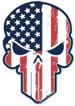 Lucky Shot USA - Punisher logo met Amerikaanse vlag - Magneetsticker 10x15cm (blauw-rood-wit)