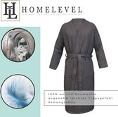 HOMELEVEL Piqué Badjas Reizen Badjas 100% katoen voor vrouwen en mannen aankleden toga Kimono Saunarobe Reizen aankleden toga Piquee Wafel Piqué Vrouwen Mannen Antraciet Maat XL