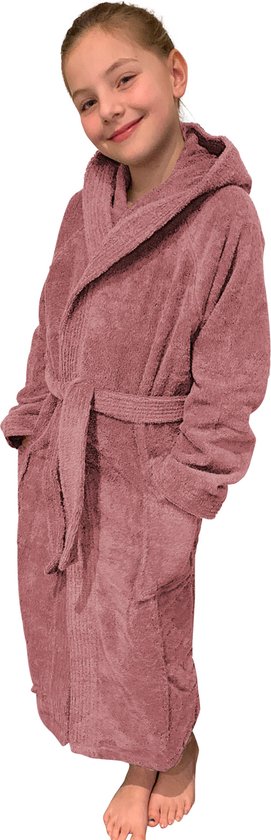 HOMELEVEL Badstof badjas voor kinderen 100% katoen voor meisjes en jongens Oud roze Maat 152