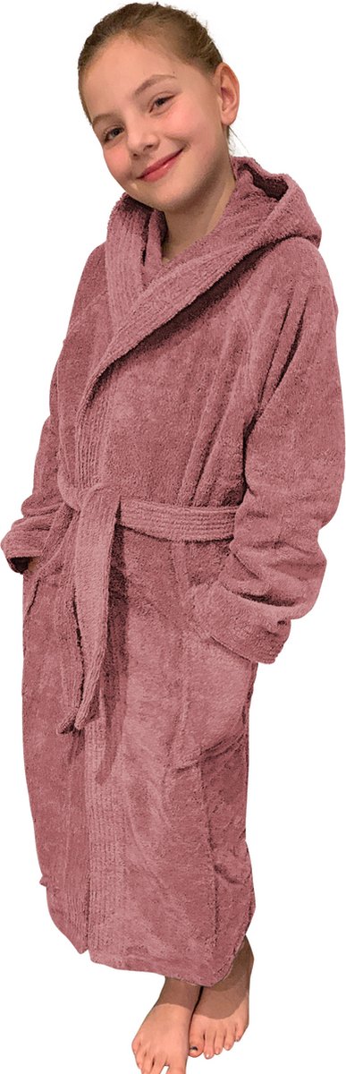 HOMELEVEL Badstof badjas voor kinderen 100% katoen voor meisjes en jongens Oud roze Maat 152