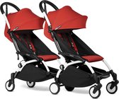 Babyzen YOYO² CONNECT buggy duowagen voor 2 kindjes van 6 mnd+ - wit frame en kleur rood