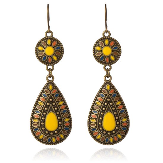 Boucles d'oreilles bohème en forme de goutte pendentifs pierre jaune  multicolore | bol.com