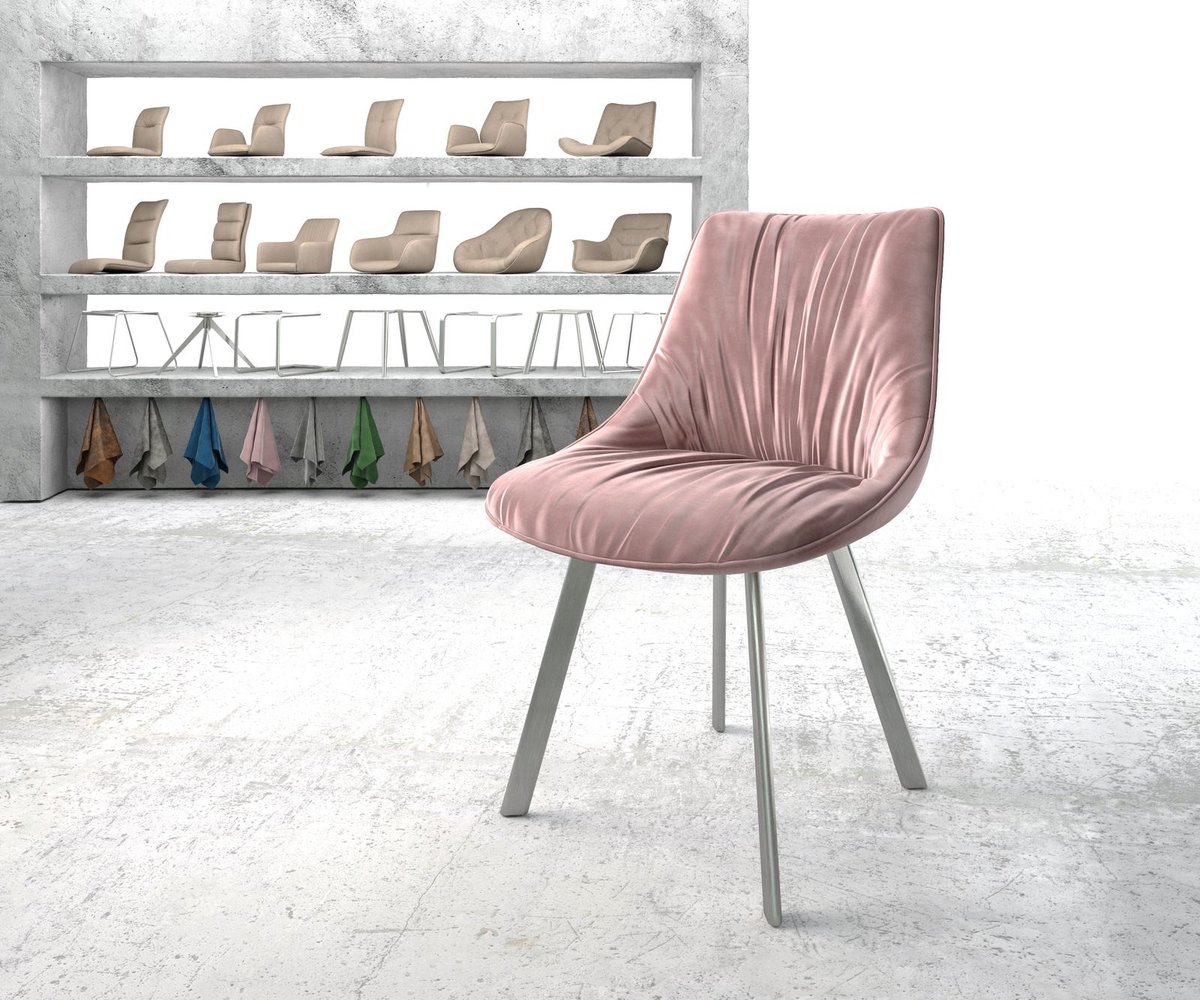 DELIFE Gestoffeerde-stoel Elda-Flex 4-poot ovaal roestvrij staal fluweel rosé