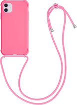 kwmobile hoesje voor Apple iPhone 11 - beschermhoes van siliconen met hangkoord - neon roze