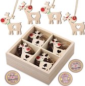 Kerstversiering | Kerstdecoratie | Rendier | Kerstboomversiering | Hout  | 24 Stuks | 18 Stickers | Herbruikbaar | 5,8 x 6,2 Cm | 2 Motieven