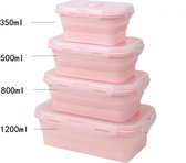 Winkrs | Set van 4 inklapbare bewaarbakjes - voedsel containers van siliconen - Bento box | Lichtroze | Lunchbox, Broodtrommel, Brooddoos