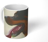 Mok - Koffiemok - Zijaanzicht van een Rottweiler met de tong uit de mond - Mokken - 350 ML - Beker - Koffiemokken - Theemok