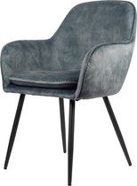 Julia Eetkamerstoel - Blauw | Vintage Velvet | Stoelen met zwart stalen poten | Design eetkamerstoelen