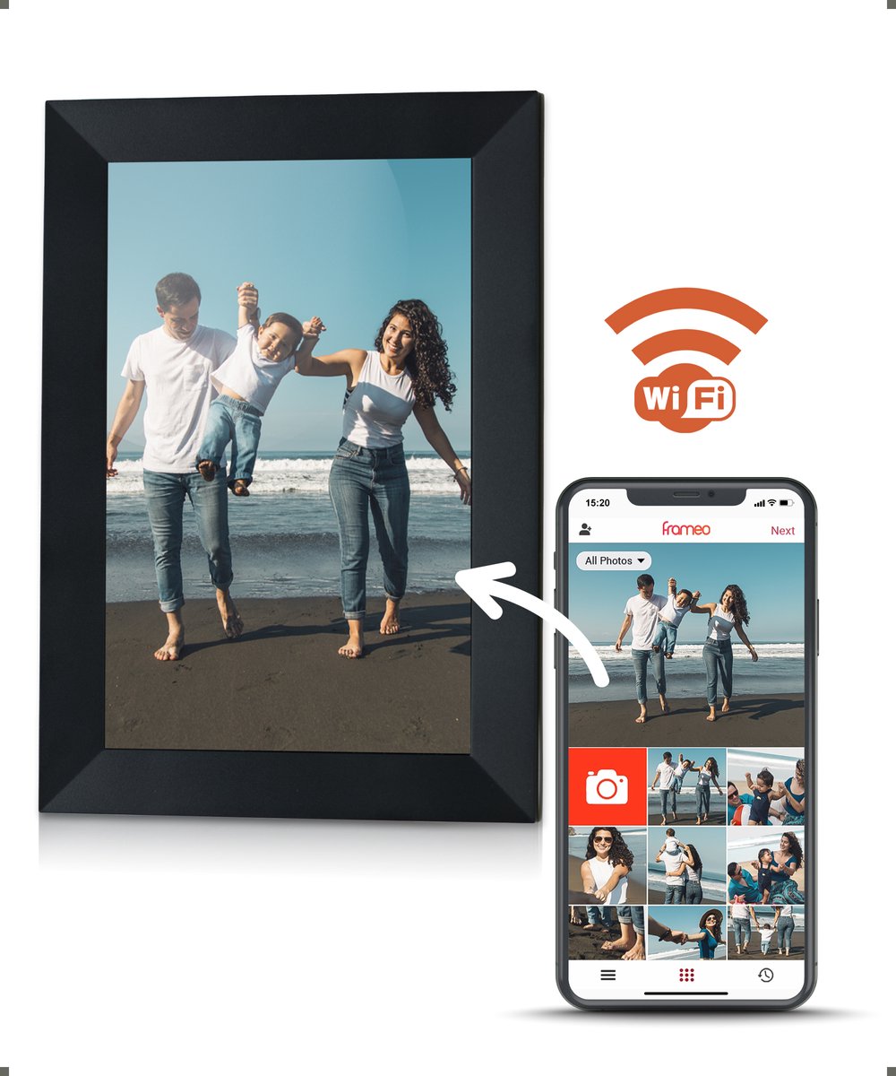 Digitale fotolijst met WiFi en Frameo App - 10 inch - Pora – HD+ -IPS Display – Zwart - Micro SD – Touchscreen - Pora&co