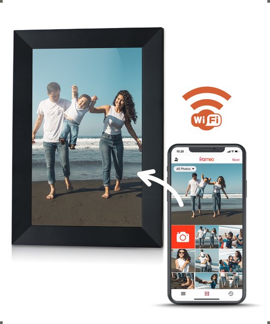 Digitale fotolijst met WiFi en Frameo App – Fotokader - 10 inch - Pora – HD+ -IPS Display – Zwart - Micro SD - Touchscreen
