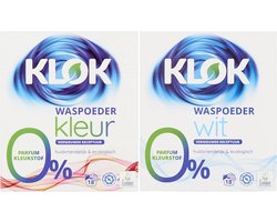 Waspoeder Klok kleur + wit 0% parfum kleurstof 2x 18 wasbeurten