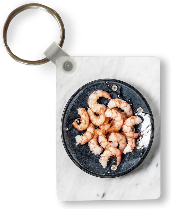Keychain Shrimp - Les crevettes frites reposent sur une plaque noire porte- clés en... | bol.com