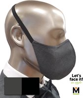Mondkapje | Maat 2 | Donkergrijs & zwart, 2-zijdig te gebruiken | 1 elastiek om het hoofd: veel fijner als je gehoorapparaat draagt! | Met vast filter en neusbeugeltje | Wasbaar (handwas) |3-