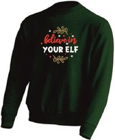 DAMES Kerst sweater - BELIEVE IN YOUR ELF - kersttrui - GROEN - large -Unisex