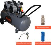 Kibani super stille compressor 100 Liter - Incl. luchtslang, eurokoppeling & bandenpomp - olievrij - 8 BAR - 63 dB - Low Noise - Compressoren - 100L