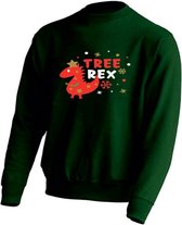 Kerst sweater - TREE REX - kersttrui - GROEN - large -Unisex