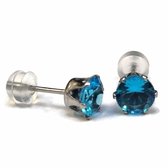 Aramat jewels ® - Zirkonia zweerknopjes rond 6mm oorbellen zee blauw chirurgisch staal