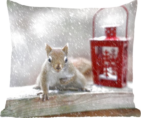 Sierkussens - Kussentjes Woonkamer - 60x60 cm - Eekhoorn - Lantaarn - Sneeuwvlok - Winter - Kerstversiering - Kerstdecoratie voor binnen - Woonkamer