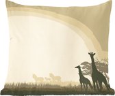 Sierkussens - Kussentjes Woonkamer - 40x40 cm - Een illustratie van een Afrikaanse safari als achtergrond met giraffen
